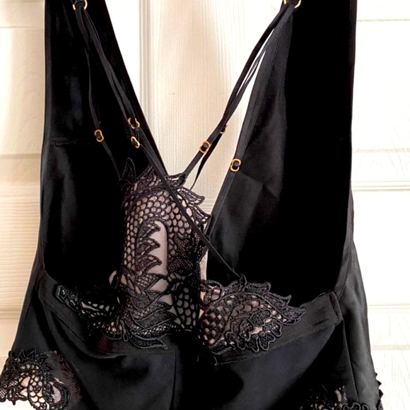 Victoria’s Secret Black Satin Lace Dragon Teddy Slip Silky Textured Small - Picture 3 of 10